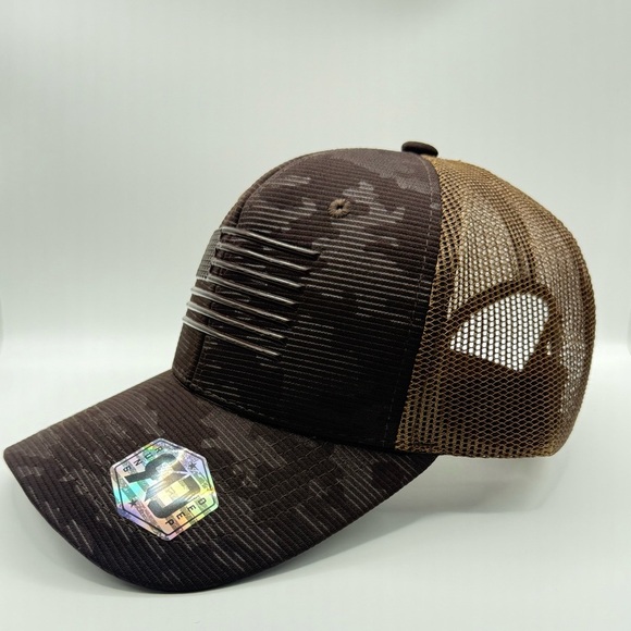 Runs Deep Tactical Coyote Tan Camo Trucker Cap with American - Picture 2 of 7